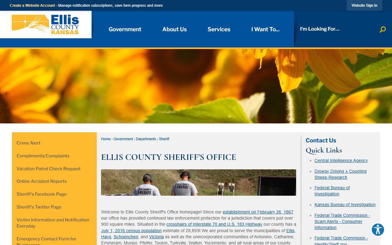 Ellis County sheriff page with inmate population and jail capacity details