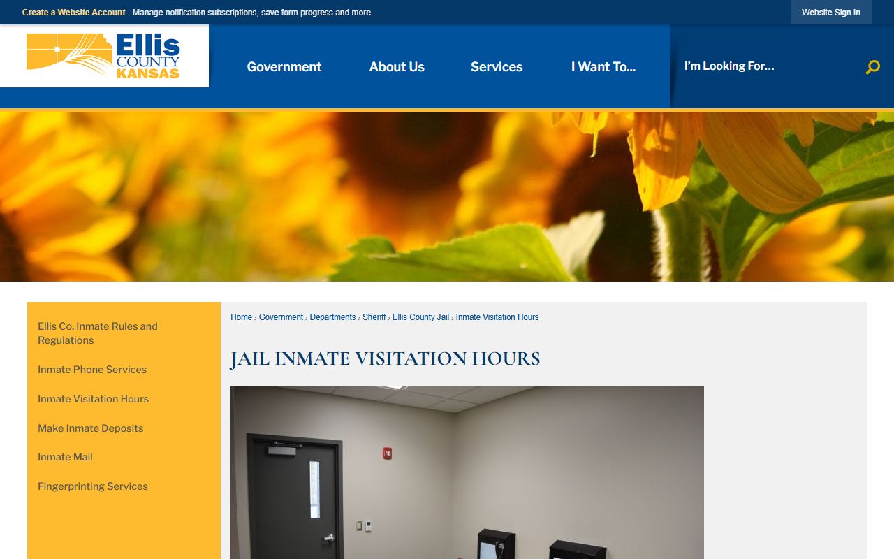Ellis County Jail visitation schedule table for inmate visits