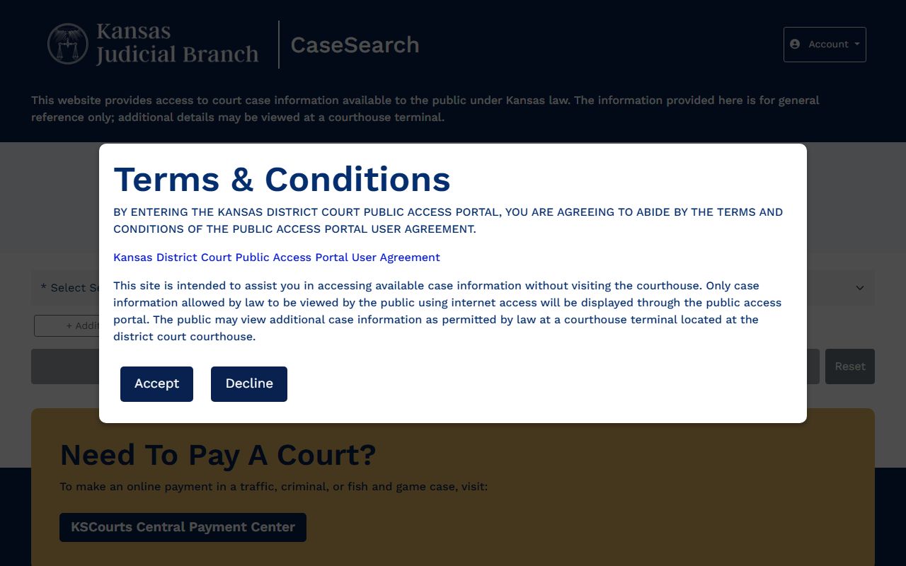 Ellis County court records after arrest Kansas Case Search portal
