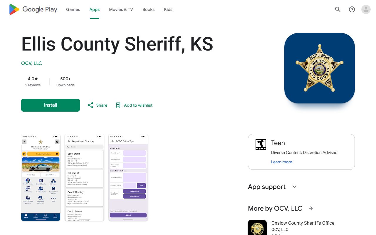Ellis County inmate records sheriff app listing without inmate search feature