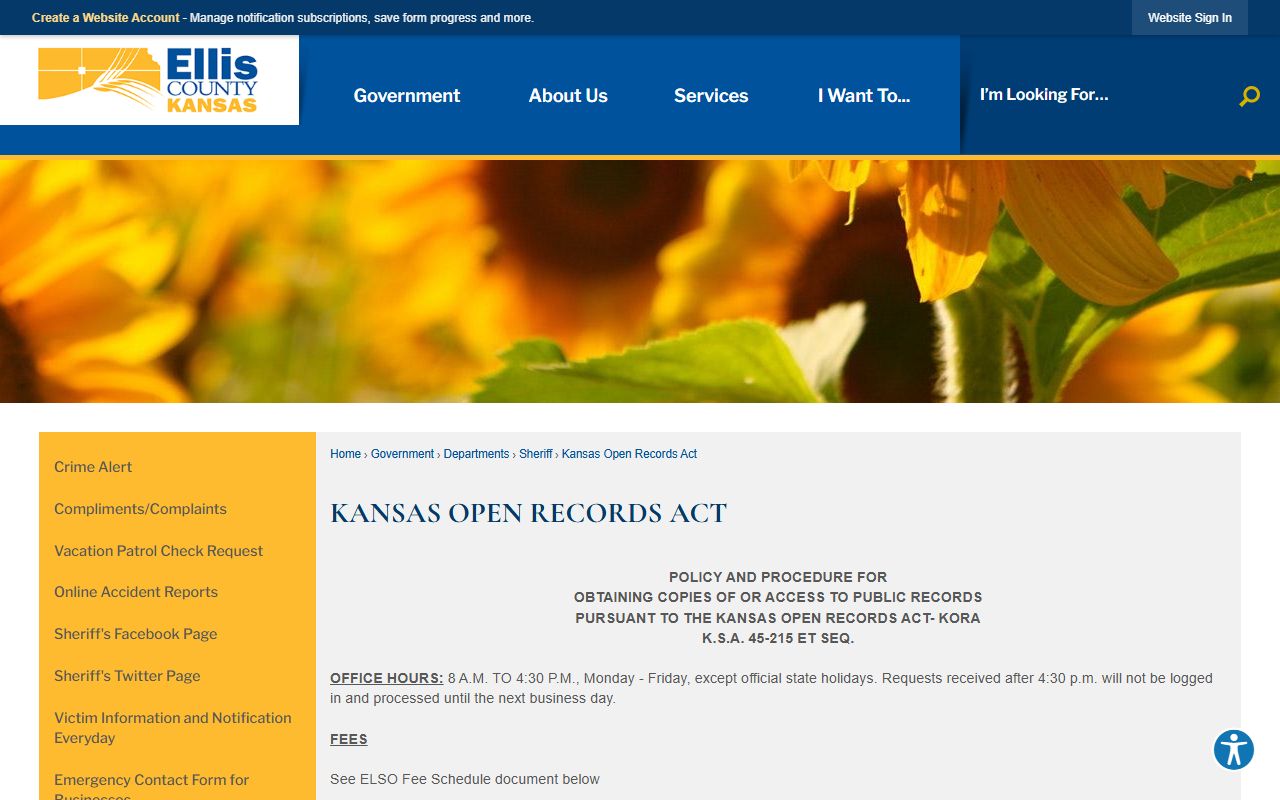 Ellis County KORA policy for records after jail arrest